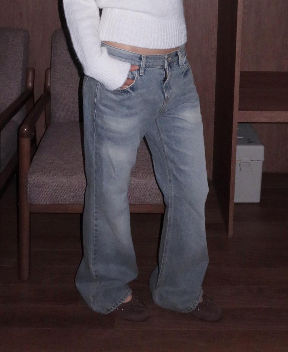 데니 로우라이즈 연청 워싱 데님팬츠