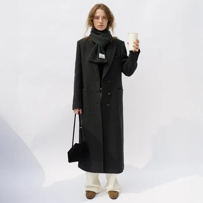 [3차] Straight Wool Maxi Coat - Charcoal