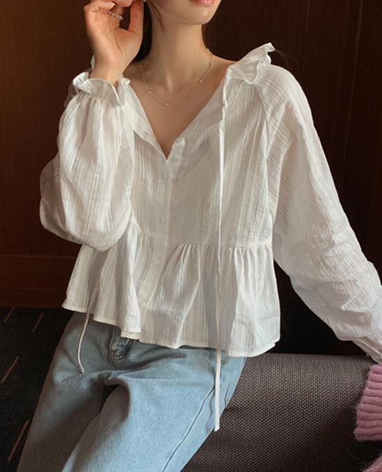 푸디 프릴 블라우스(봄블라우스/프릴블라우스/러블리룩/레이스블라우스/펀칭블라우스)