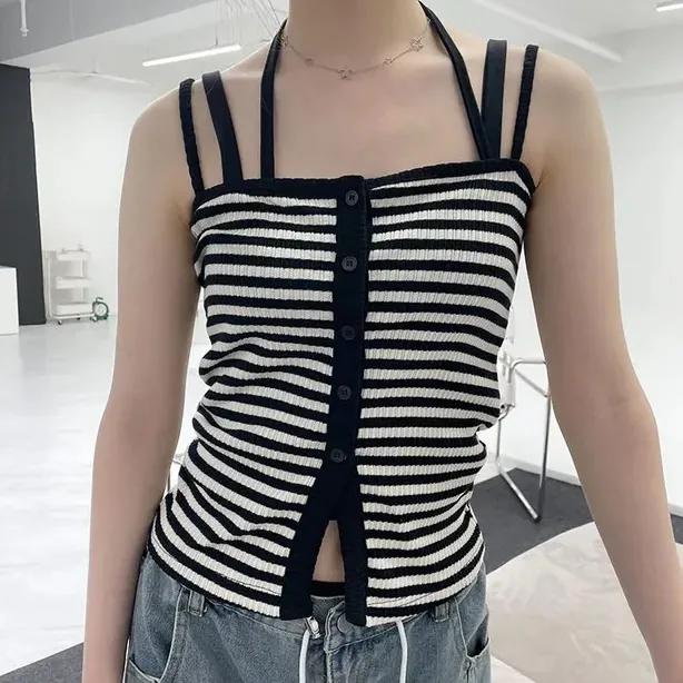 [당배/인기] 미누 단가라 나시 / 스트라이프 나시 민소매 / 가디건 이너 또또버튼 버튼나시 / 나시티 트임 슬릿 민소매 / 여름옷 레이어드 / 홀터나시 줄무늬 당일배송