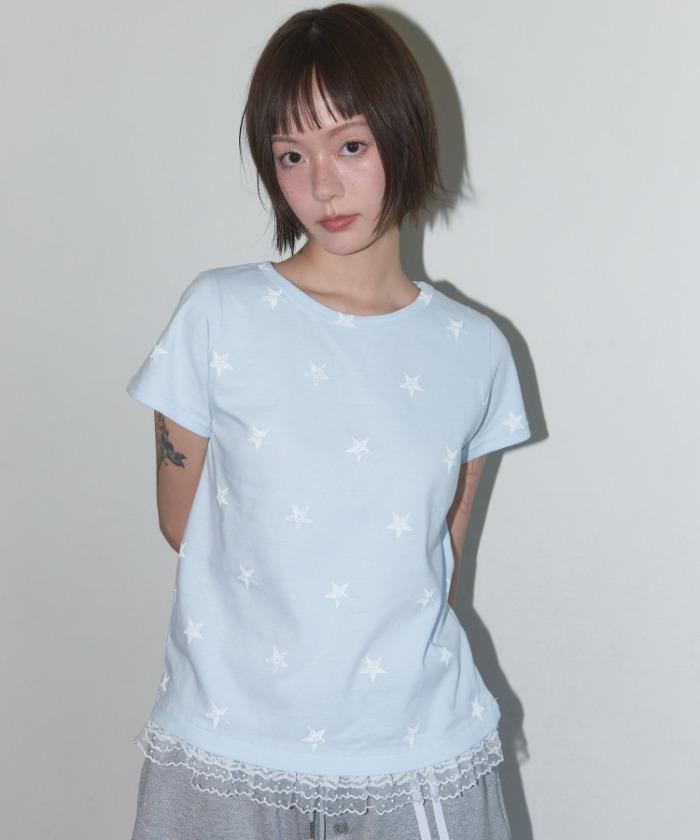 [5/27 예약배송] LACE STAR LAYERED TEE (SKY BLUE) F25QB118