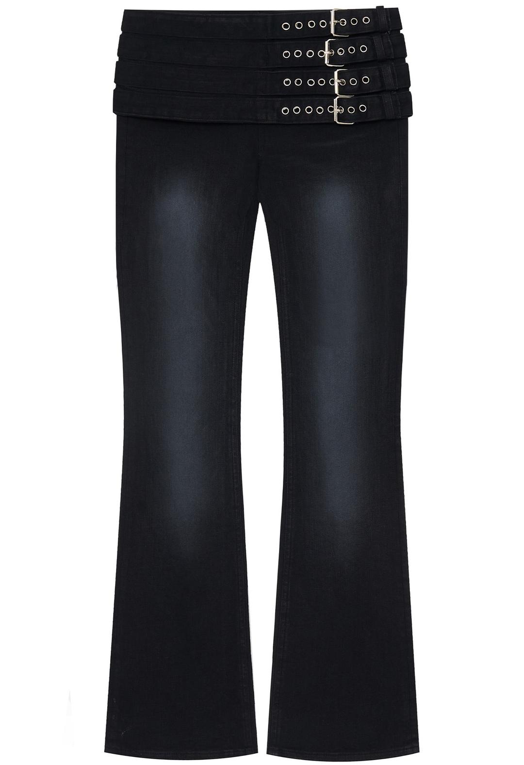 Belted straight pants (Black)