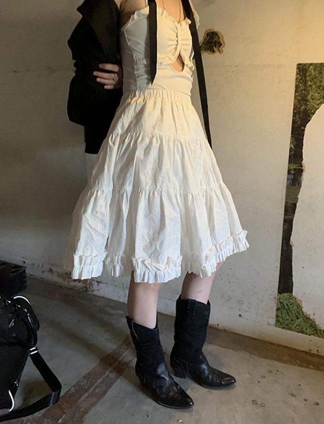 플라퍼프 레이스 미디스커트 (2color)