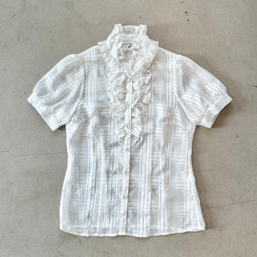White check frill blouse