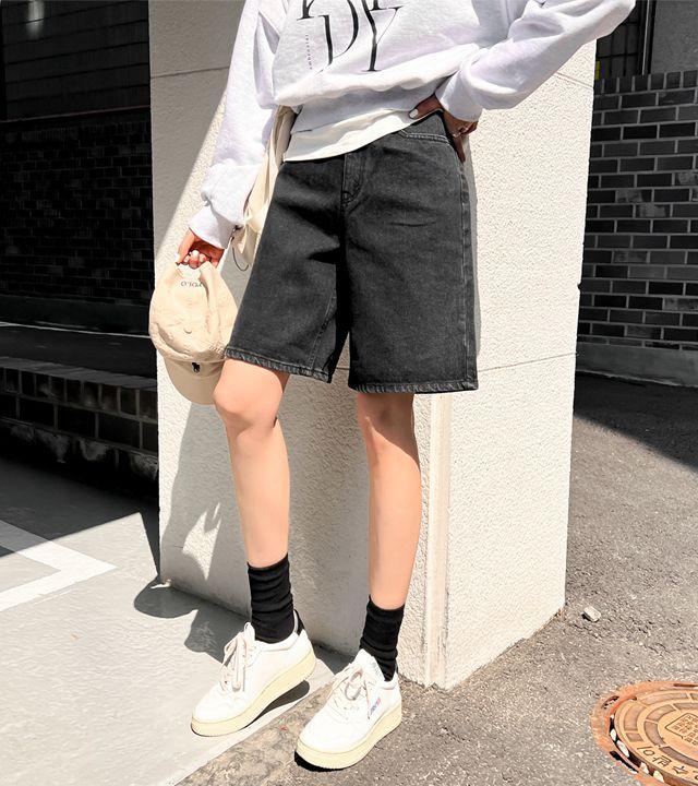 흑청 와이드 5부 반바지