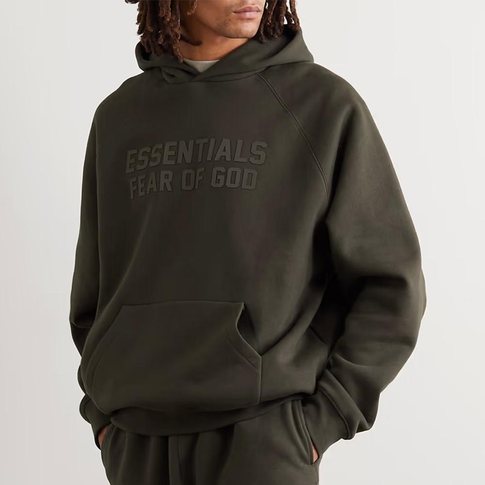피어오브갓 23SS 에센셜 로고 저지 후드 오프블랙