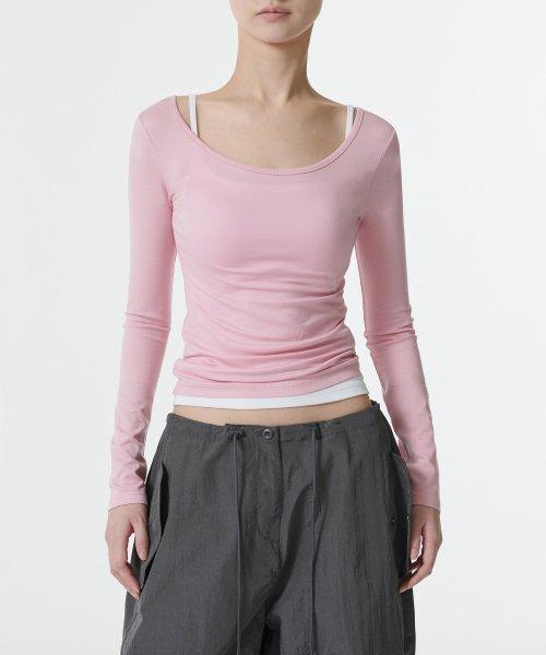 우먼즈 텐셀 슬림 발레리나 긴팔 티셔츠 [페일 핑크]