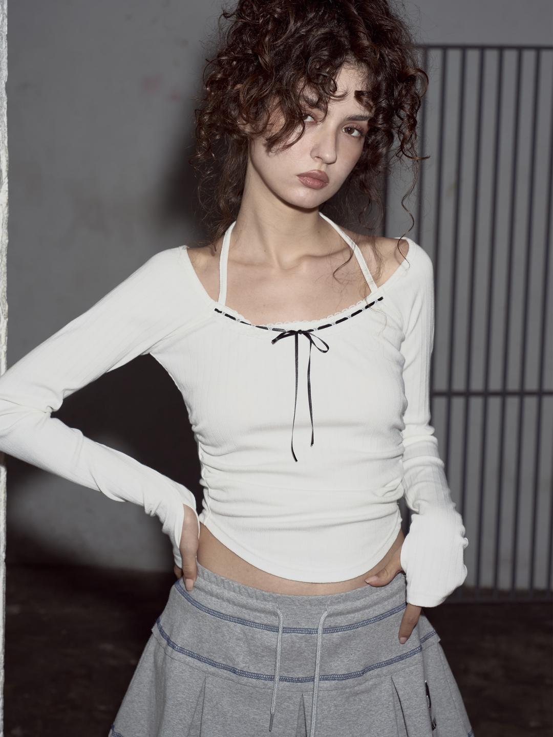 Juni Lace Shirring Halter Top