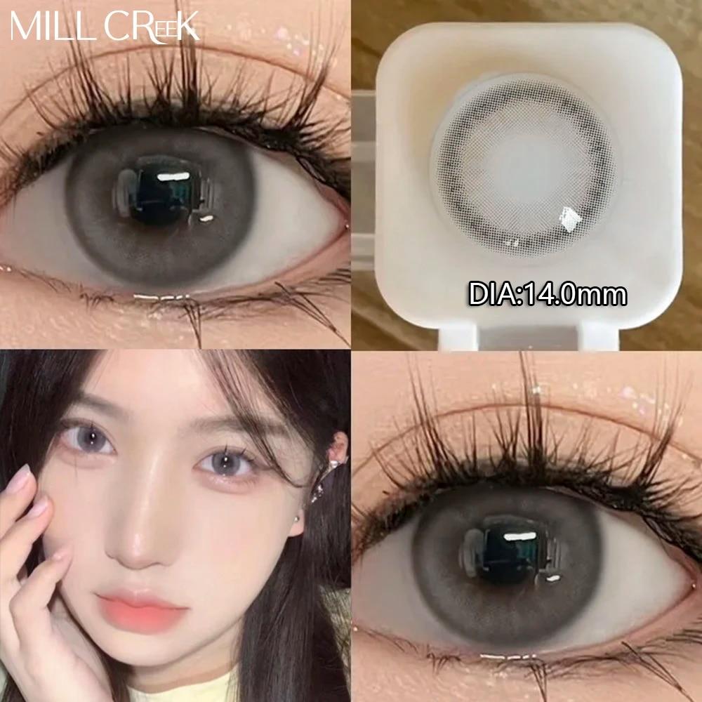 MILL CREEK-컬러 콘택트 렌즈 1 쌍, 근시 처방용, 내추럴 블랙 아이즈 렌즈 및 렌즈 케이스, 빠른 배송