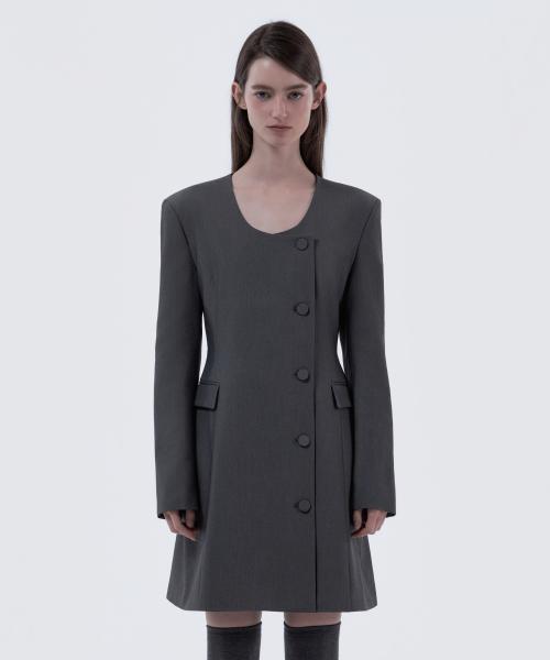 Jenn Round Neck Suit Jacket Dress - Grey