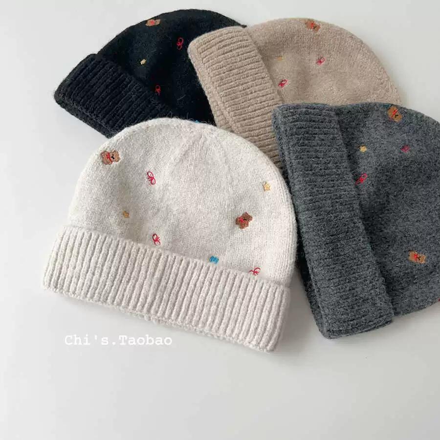 可爱小熊毛线帽女秋冬...