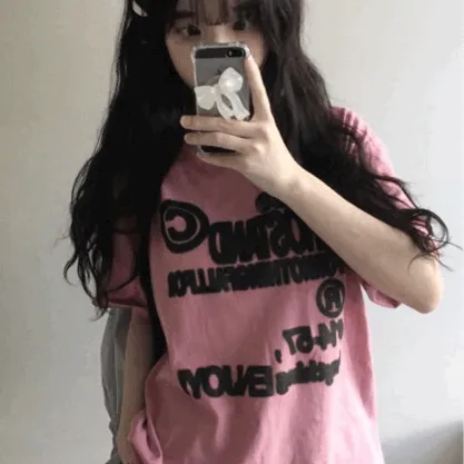 [유니크!/루즈핏] 후스탠드 프린팅 레터링 반팔티 (4color)