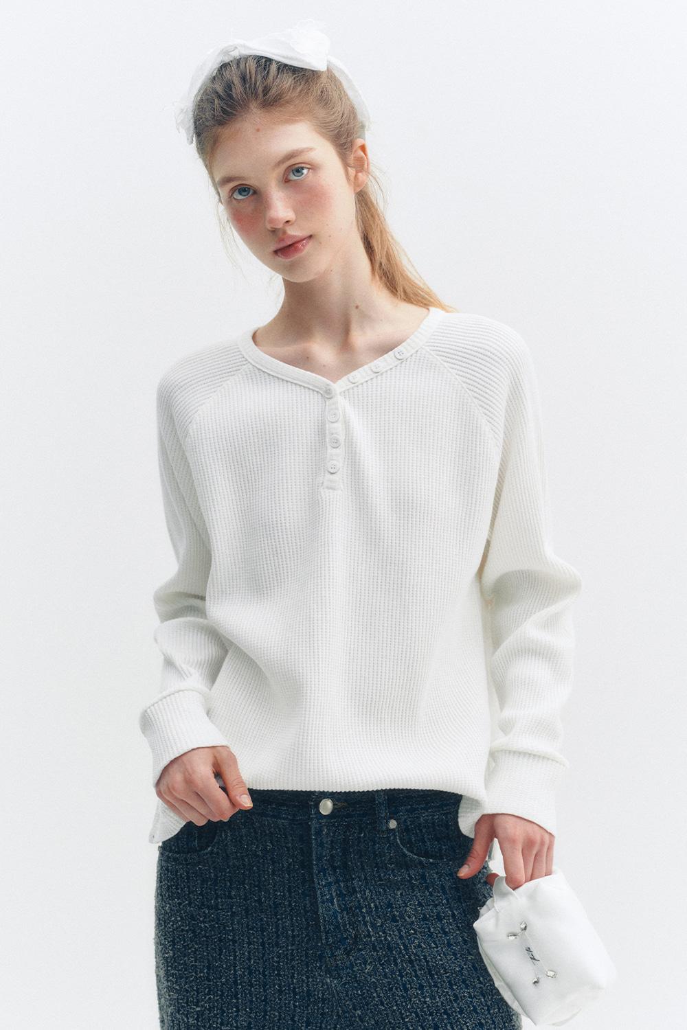 BUTTON BOXY WAFFLE T-SHIRT_TT5S214IV