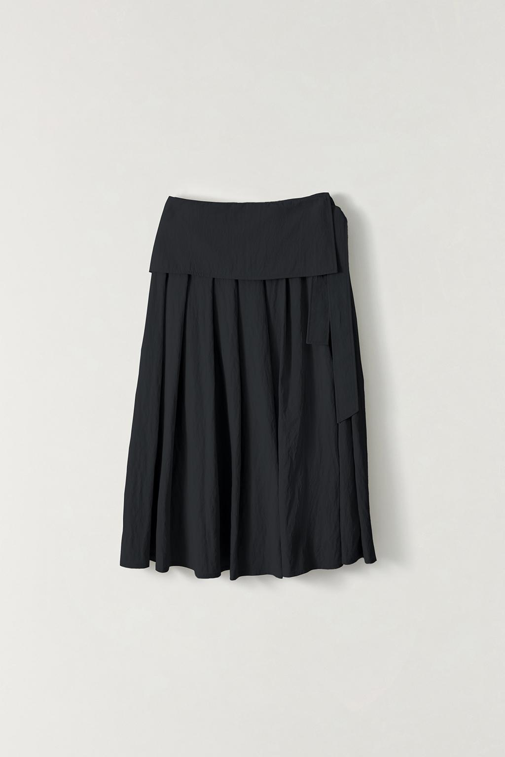 썸머 벨티드 드레이프 플리츠 스커트 BLACK