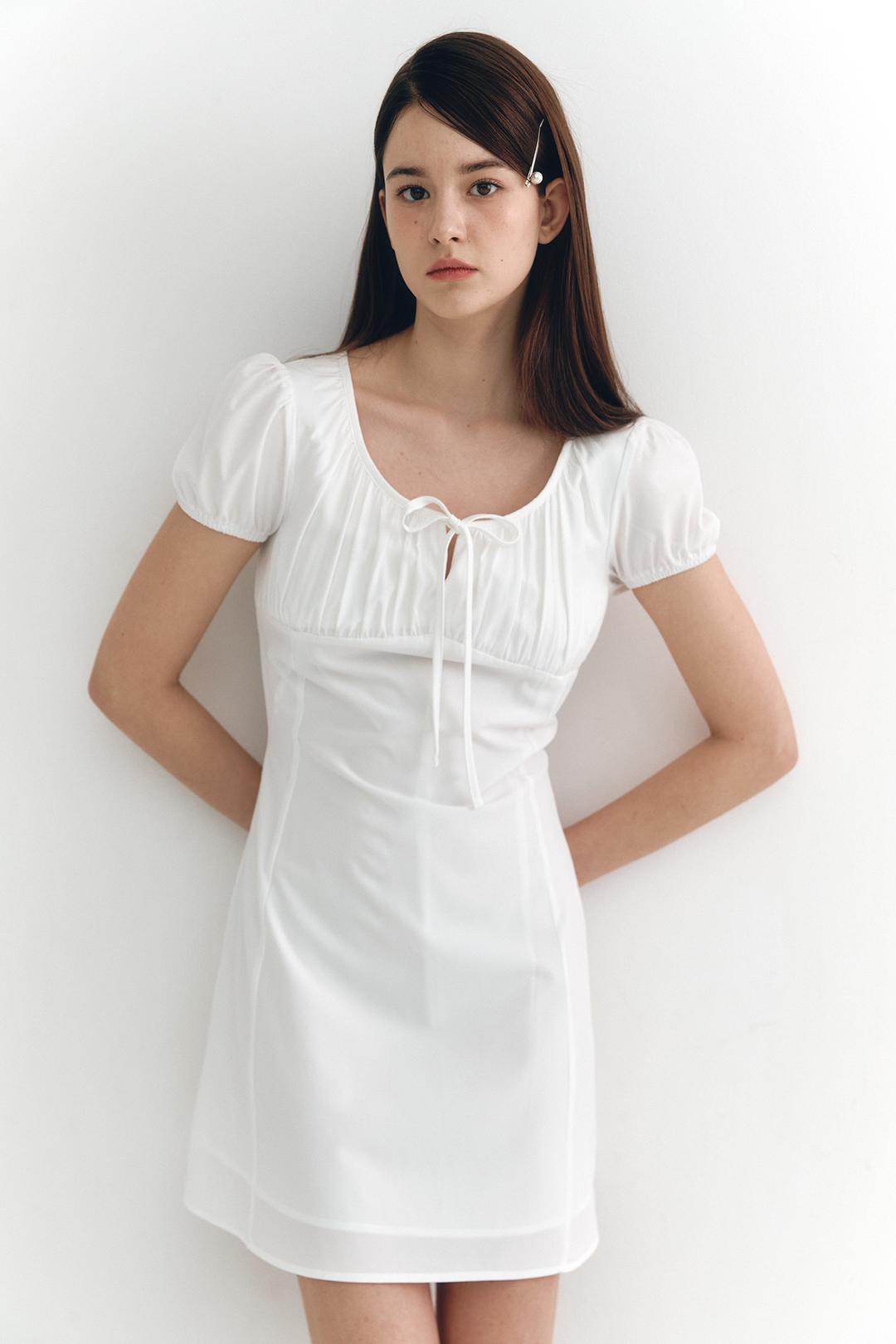 Shirring Mini Dress White