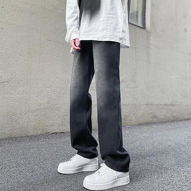 세미와이드 스트레이트 워싱 흑청 데님 팬츠 MJ1051