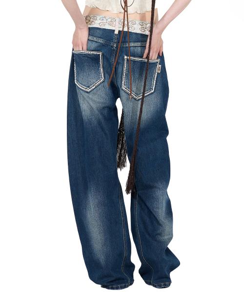 스컬프터(SCULPTOR)  Beaded Waist Denim Pants Indigo Blue - 사이즈 & 후기 | 무신사