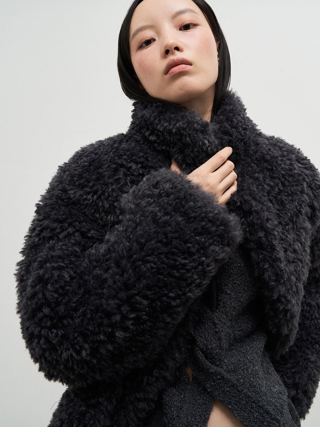 Eco Shearling Half Coat - Navy