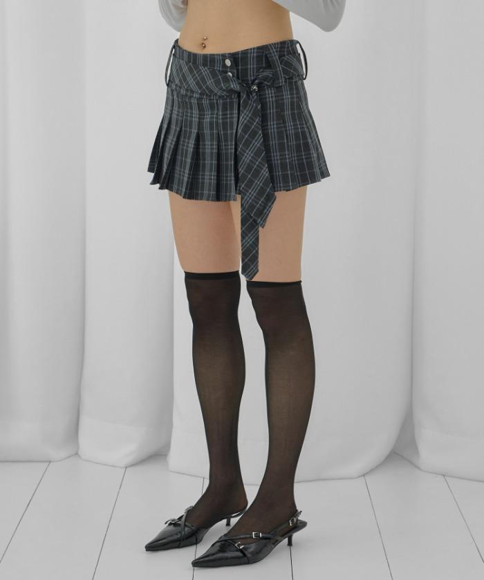 CHECK PLEATS WRAP SKIRT (CHARCOAL) F26QD159