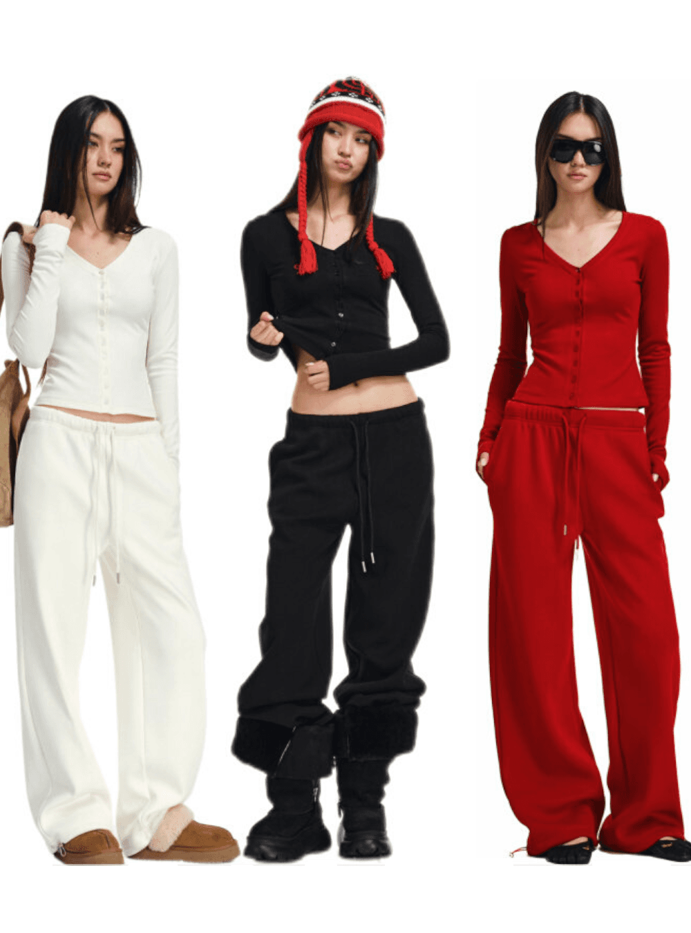 Capy Tencel V-Neck Top & Fleece Drawstring Sweatpants (3color)