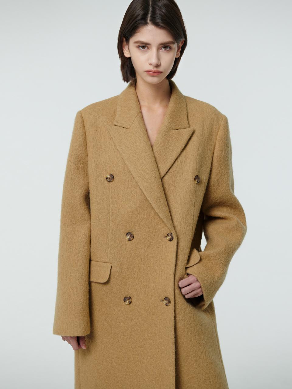 [4th reorder] Hairy wool double coat - Camel