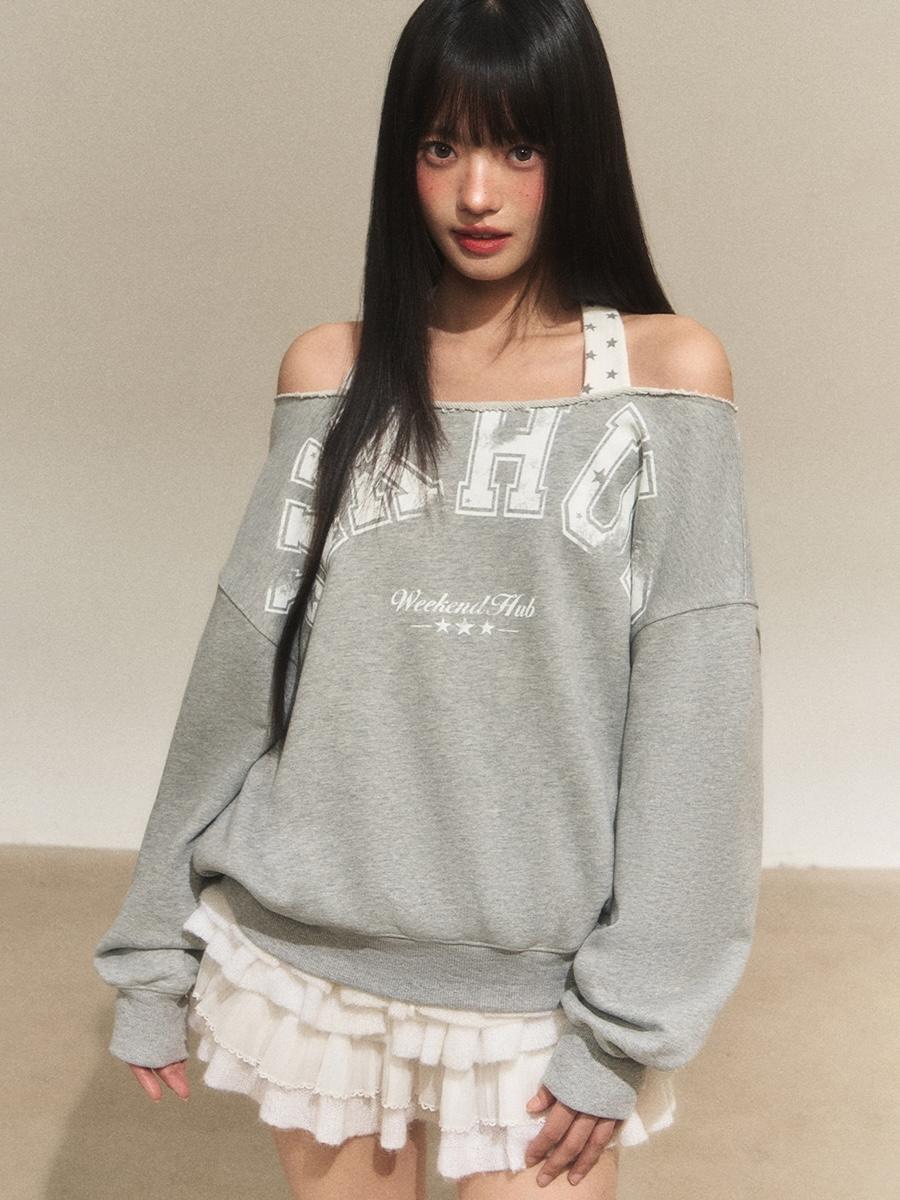 Weekendhub Silver Star Off-Shoulder Sweatshirt