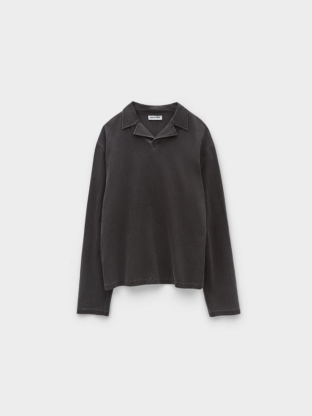 Washed Jersey Long Sleeve T-Shirt_Charcoal Brown