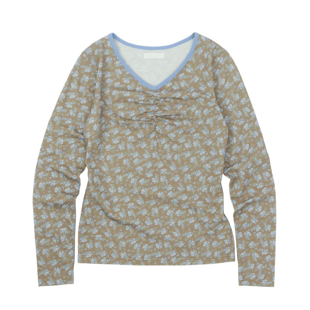 Floral Cinch Front LS Tee - Mocha