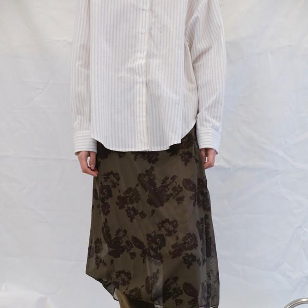Flower Sheer Midi Skirt (Brown)