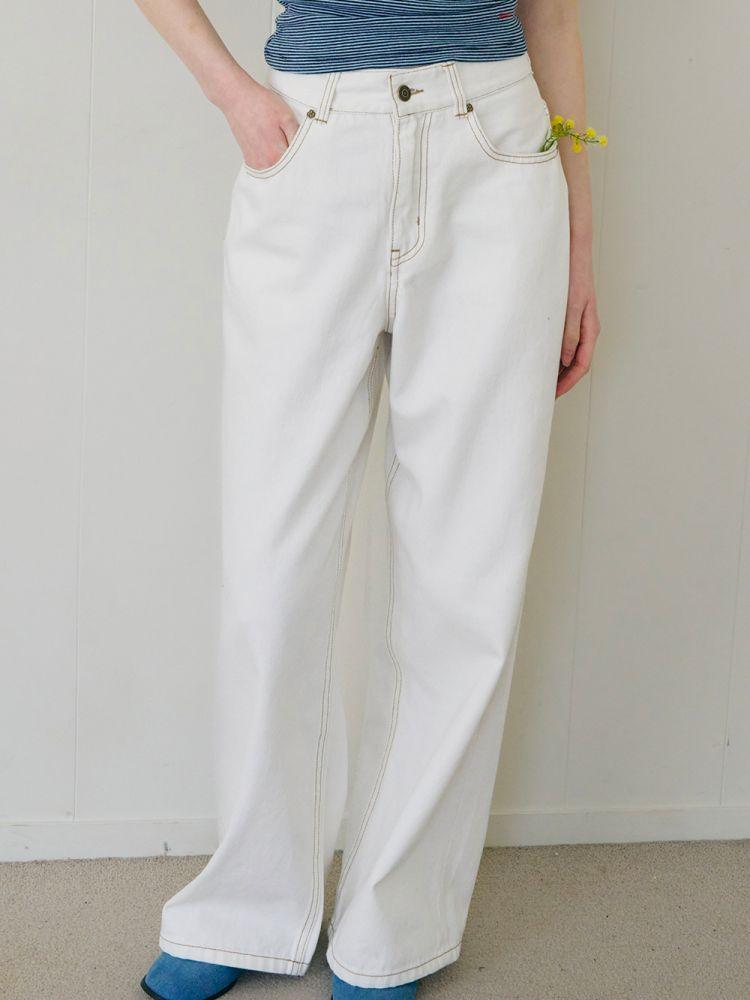 Sally Classic Wide Denim Pants_Ivory