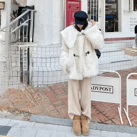 *빠른출고* [무조건⚡️/주문폭주/존예] 푸들 오버핏 세일러 카라 떡볶이 양털 뽀글이 코트 퍼 자켓 3color