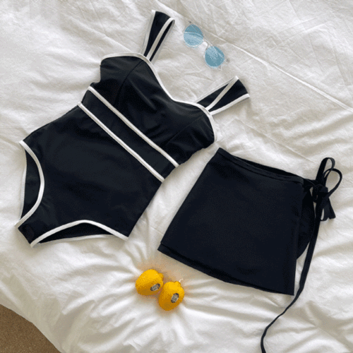 [무배/랩스커트증정] ﻿모던 투웨이 라인 플레어 수영복 모노키니