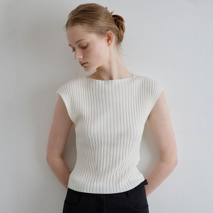 vetiver cap sleeve knit top_white