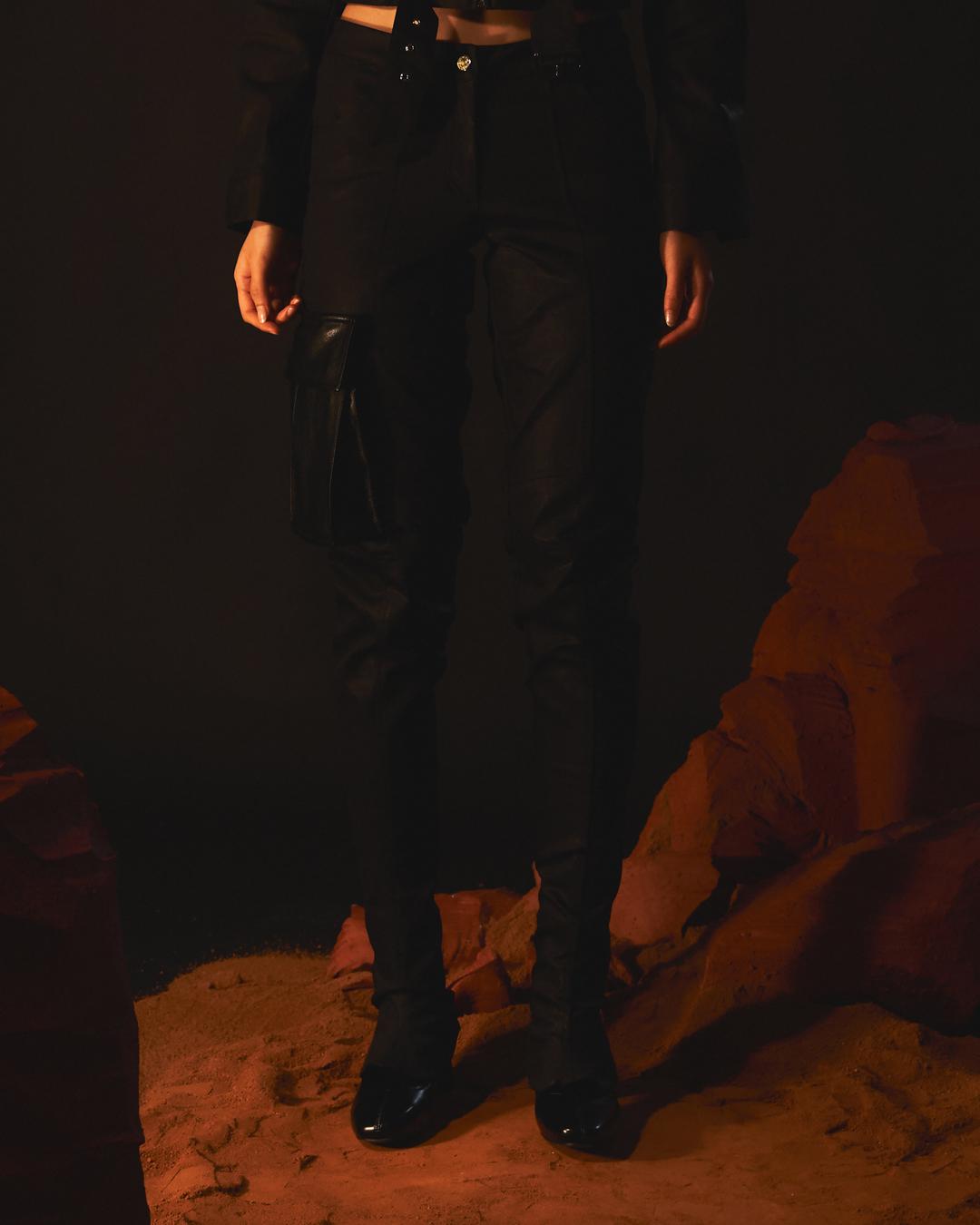 Coating Denim Bike Zipped Pants