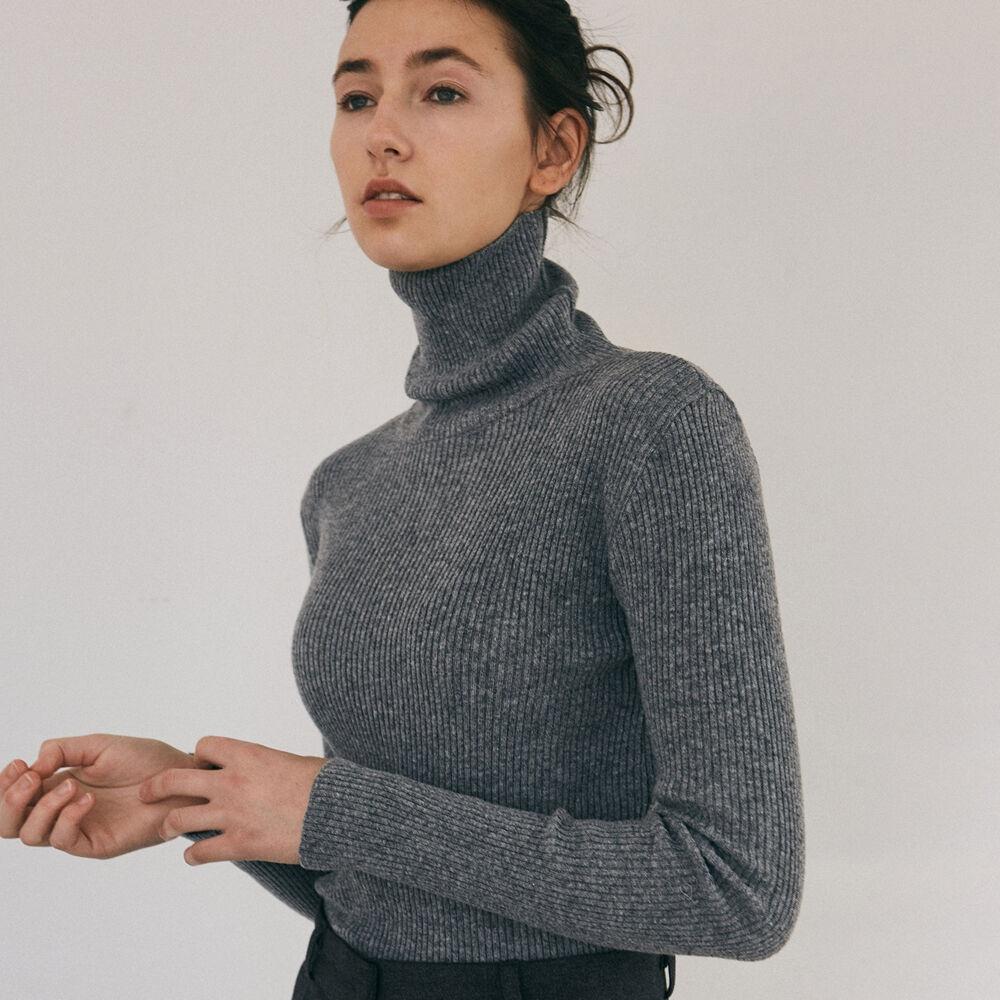 SLIM RIBBED TURTLENECK KNIT_CHARCOAL