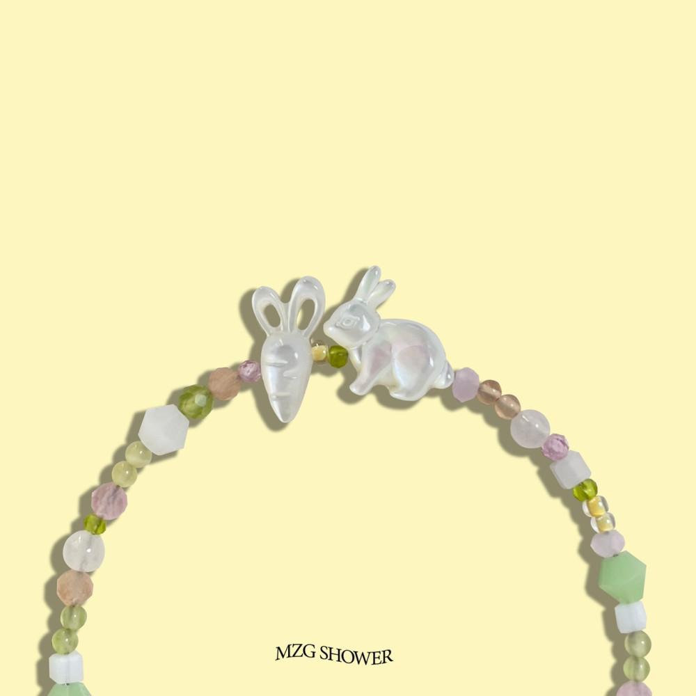 귀여운 팔찌 써지컬스틸 토끼 당근 자개 원석 팔찌