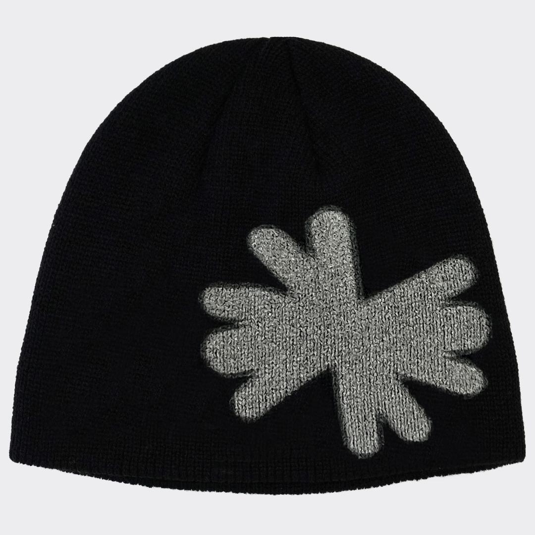 Snow Flake Knit Beanie - Black