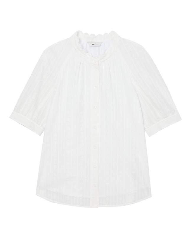 화이트 자수패턴 면 반팔셔츠