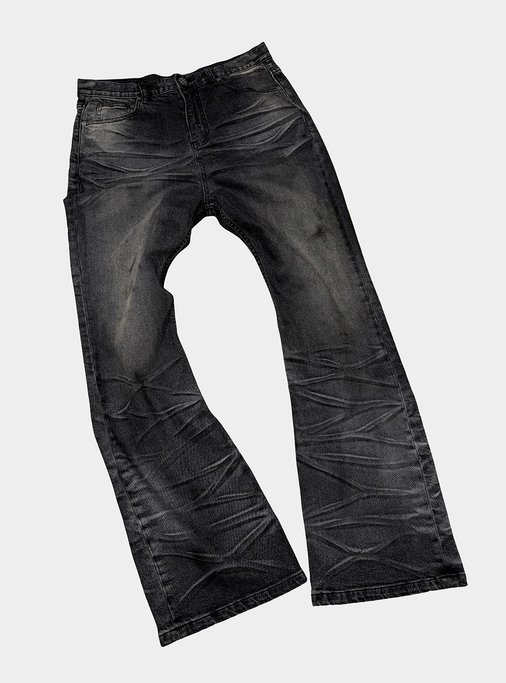 Washed Black Flared Denim Pants