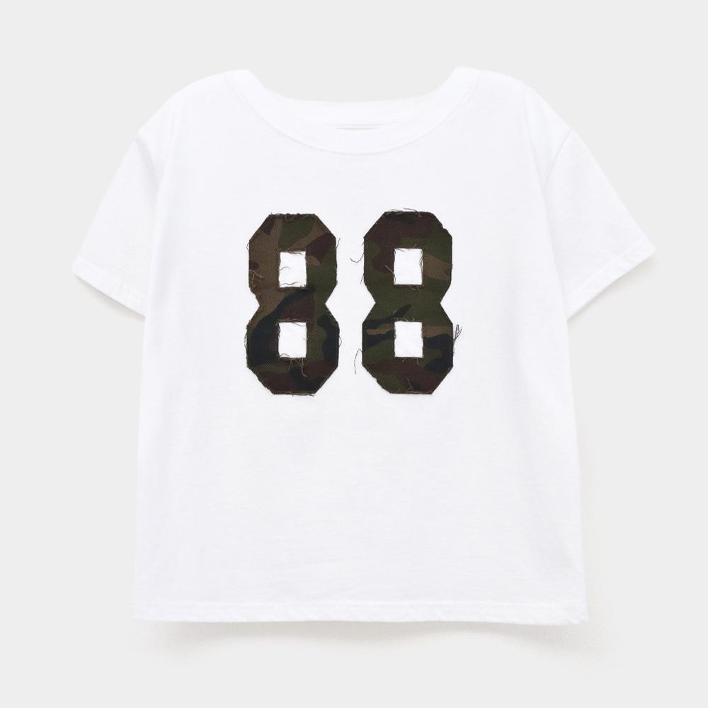CAMOUFLAGE APPLIQUE 88 CROP T SHIRTS WHITE
