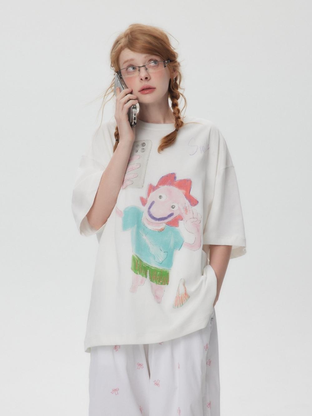 AYWTER Casual Selfie Doodle Print T-shirt