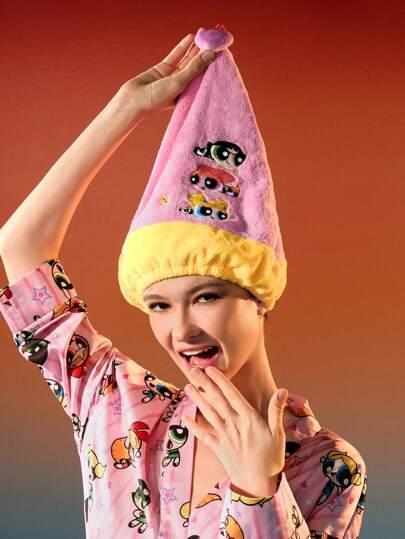 THE POWERPUFF GIRLS X SHEIN 귀여운 카툰 캐릭터 자수 헤어 타월