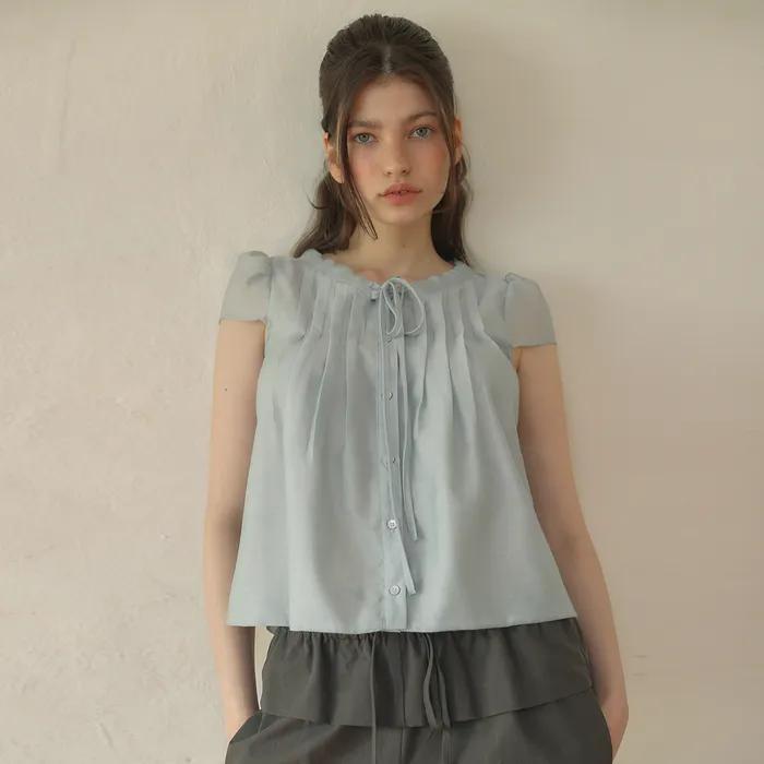 CHIFFON TIE BLOUSE [ PALE BLUE ]