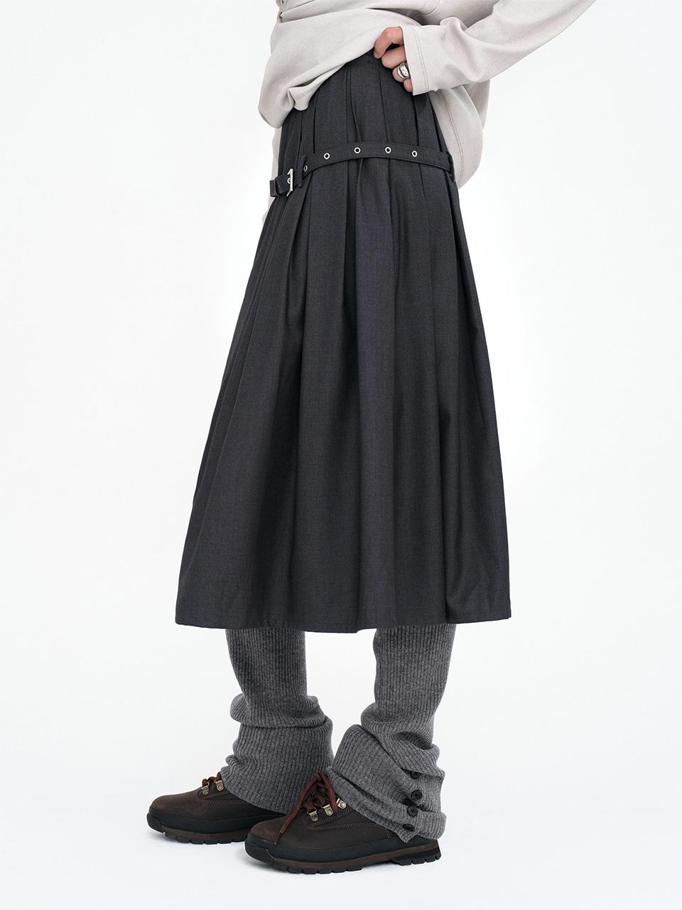 (4/10 예약배송) Belt Pocket Midi Skirt [Charcoal]