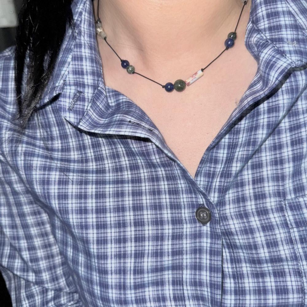 하나 원석 에스닉 끈 목걸이