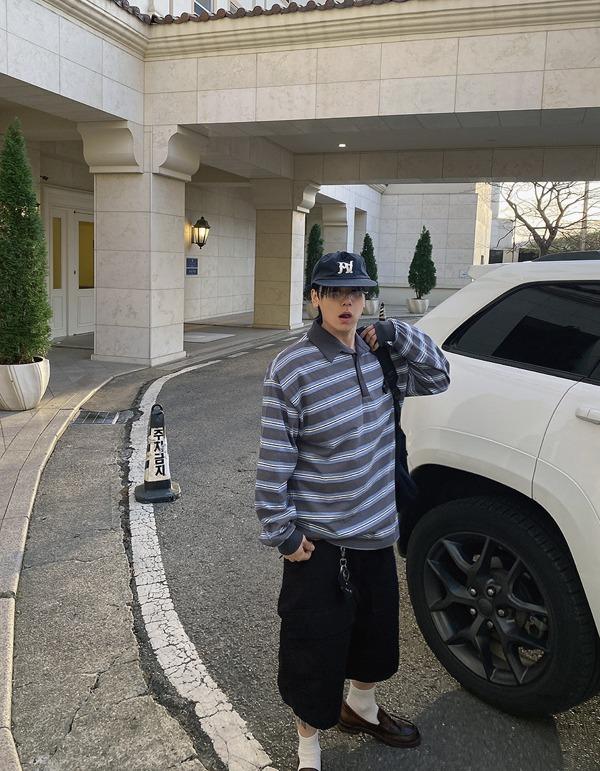 No.1198 multi stripe collar T (3color)