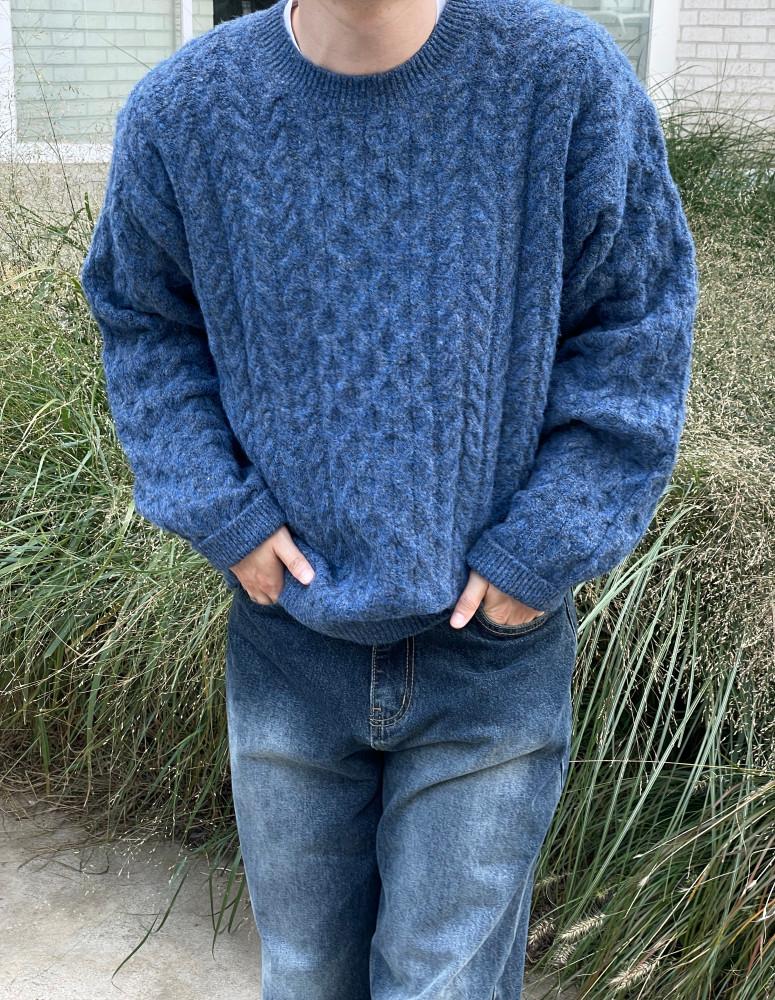 남자 소프트 케이블 포근 라운드 니트