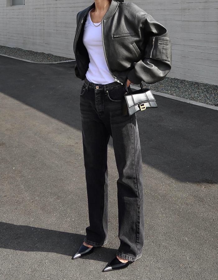 백 컷팅 디테일 스트레이트 데님진, restock