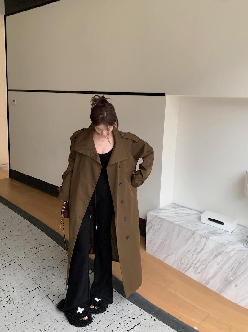싱글 케이프 미들 트렌치코트 스트랩트렌치코트