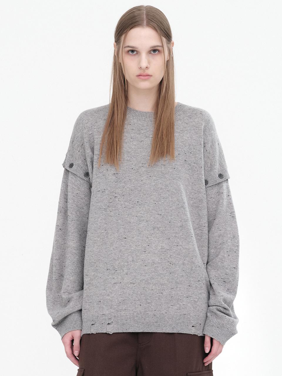Button Damage Knit Top [Melange Gray]